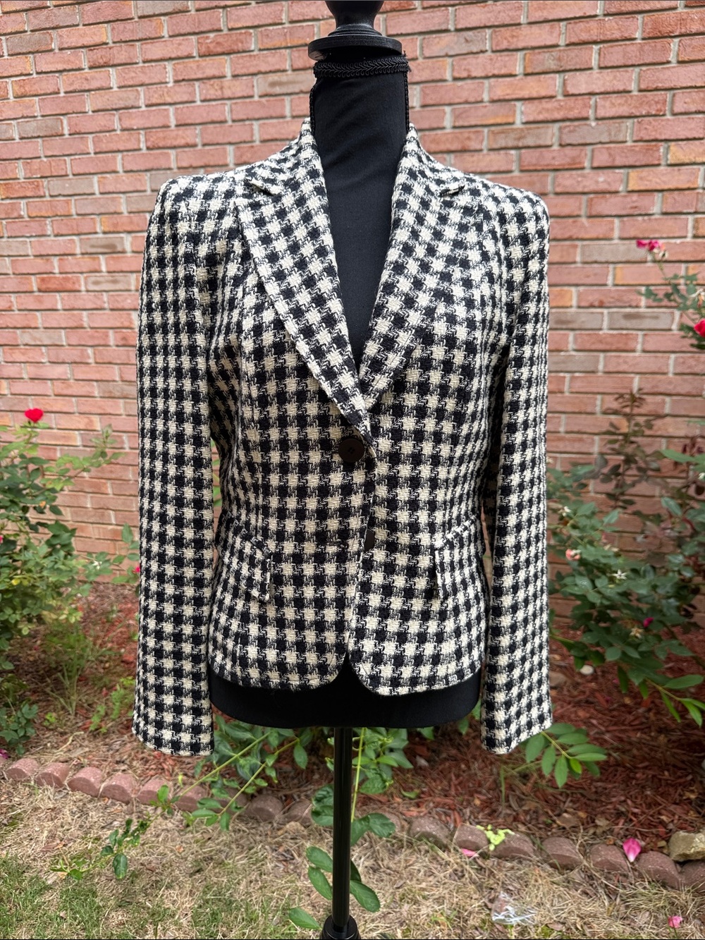 Black & White Houndstooth Tailored Blazer - Classic Womens Jacket